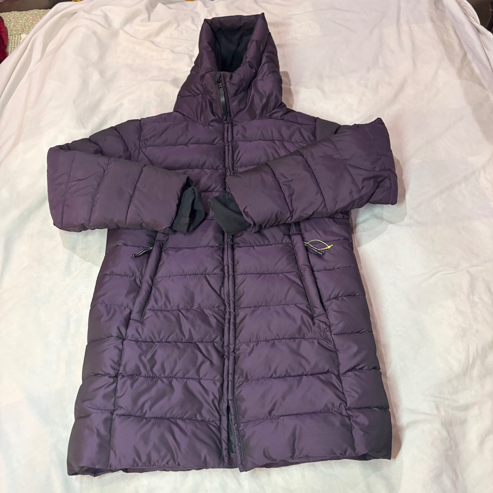 All in Motion Girls Plum Purple Hooded Puffer Jacket Parka Size L 10/12 RN17730